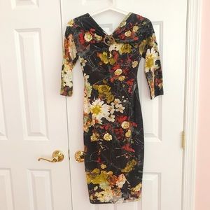 Just Cavalli Floral Print 3/4 Sleeve Dress